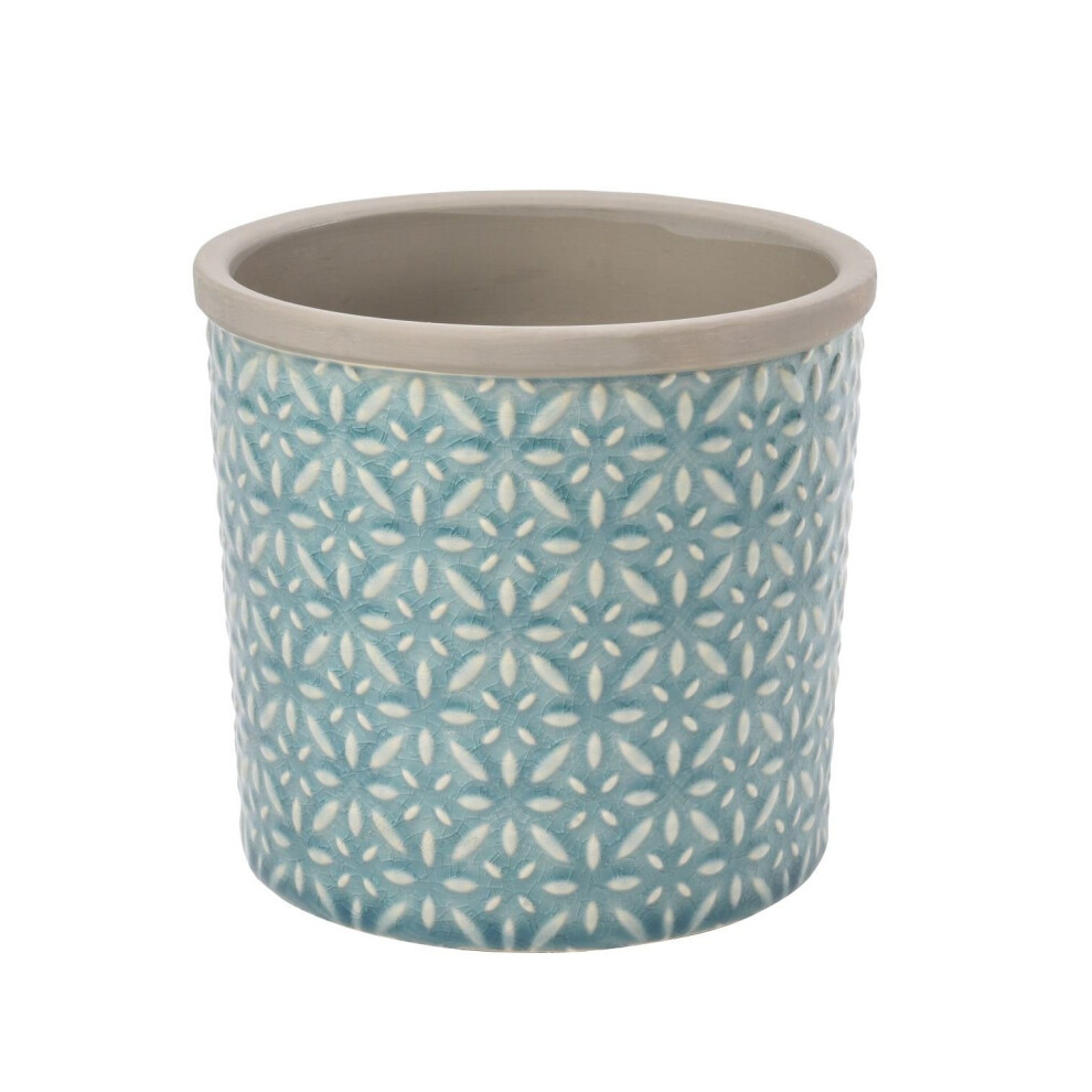 Burgon & Ball Tuscany Indoor Glazed Ceramic Plant Pot Large in Teal Blue