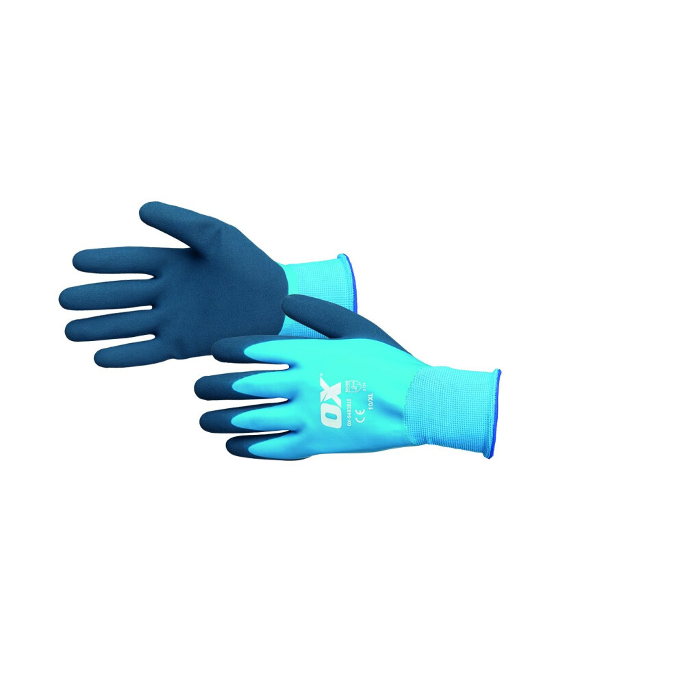 OX Latex Hand Gloves Waterproof Safety Gloves Builders Gloves Gardening Gloves Blue, 9/Large