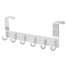 Anjuer Over the Door Hook Hanger, Heavy-duty Storage for Coat, Towel, Bag, Robe - 6 Hooks, Aluminum, Brush Finish (Silver)