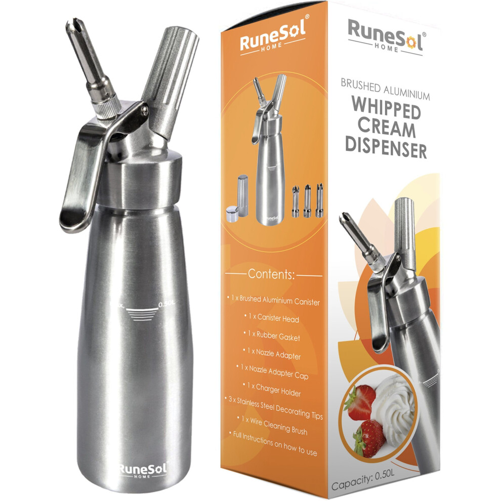 Cream Whipper Dispenser | Whipped Cream Dispenser + 3 Stainless Steel Decorating Nozzles | Makes Whip Cream, Ice Cream & More| Reinforced Aluminium...