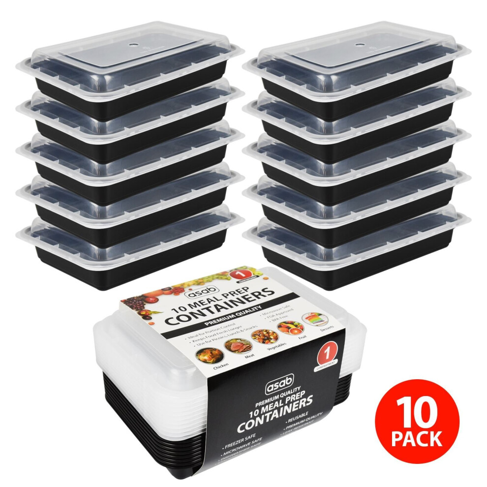 10 Meal Prep Containers - BPA Free Plastic - Microwave, Freezer and Dishwasher Safe - Reusable Takeaway Food Storage Boxes with Lids - 1 Compartment