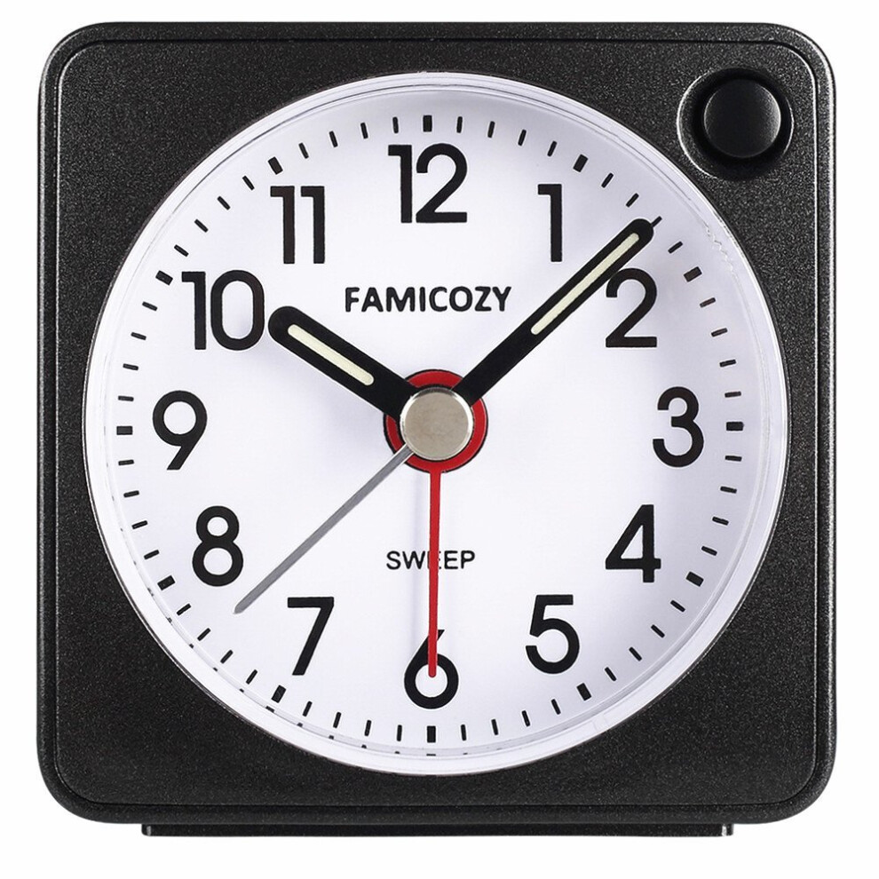 FAMICOZY Mini Size Alarm Clock, Quiet Non Ticking Travel Alarm Clock with Snooze and Nightlight,Gradually Increasing in Volume,Lightweight Analog...