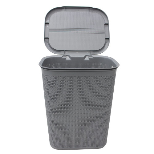 JVL Knit Design Loop Plastic Rectangular Lidded Washing Laundry Basket, Grey, 34 x 43 x 55 cm, 50 Litres 1