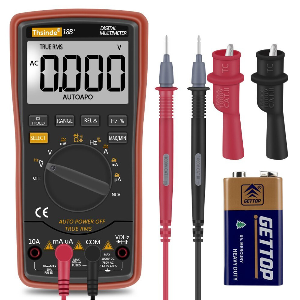 Digital Multimeter,Thsinde Auto-Ranging Digital Multimeter With Alligator Clips, Ac Voltage Tester,Voltage Alert, Amp/Ohm/Volt Multi Tester/Diode... 767520825802