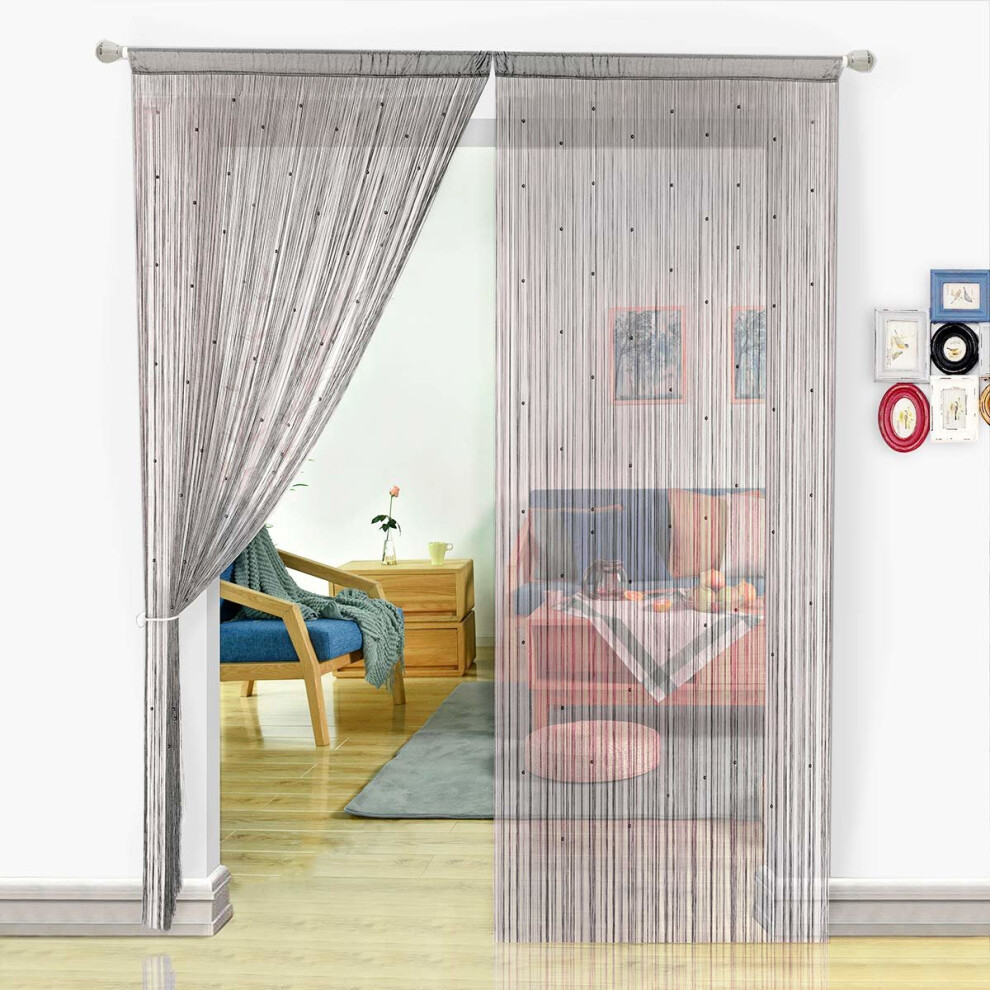 HSYLYM Spaghetti Beaded String Door Curtains with Pearl Beads, Dense Beaded Door Fly Screens for Doors, Doorways and Windows (90 * 200, Grey)