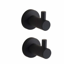 CASEWIND Asewind Black Paint Flat Towel Hook 2 Pack Wall Mounted SUS304 Stainless Steel Single Robe Clothes Holder, L5 x H7 cm/Each