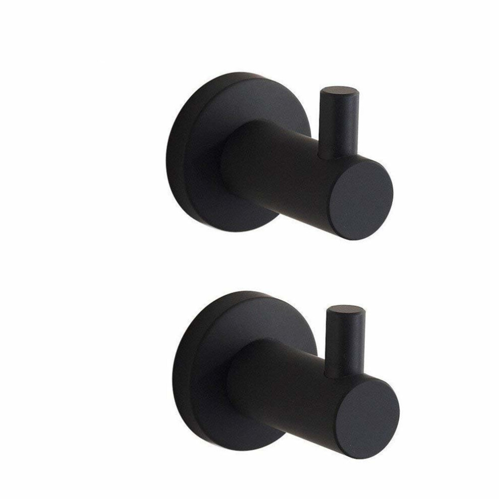 CASEWIND Asewind Black Paint Flat Towel Hook 2 Pack Wall Mounted SUS304 Stainless Steel Single Robe Clothes Holder, L5 x H7 cm/Each