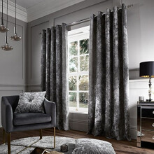 Catherine Lansfield Crushed Velvet Eyelet Curtains Silver, 90x90 Inch
