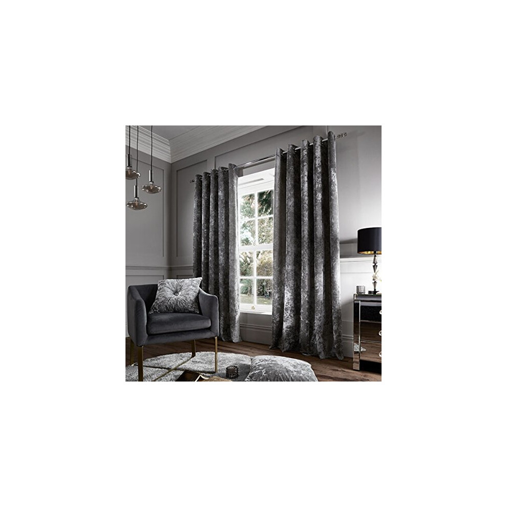 Catherine Lansfield Crushed Velvet Eyelet Curtains 90X90 Inch Silver