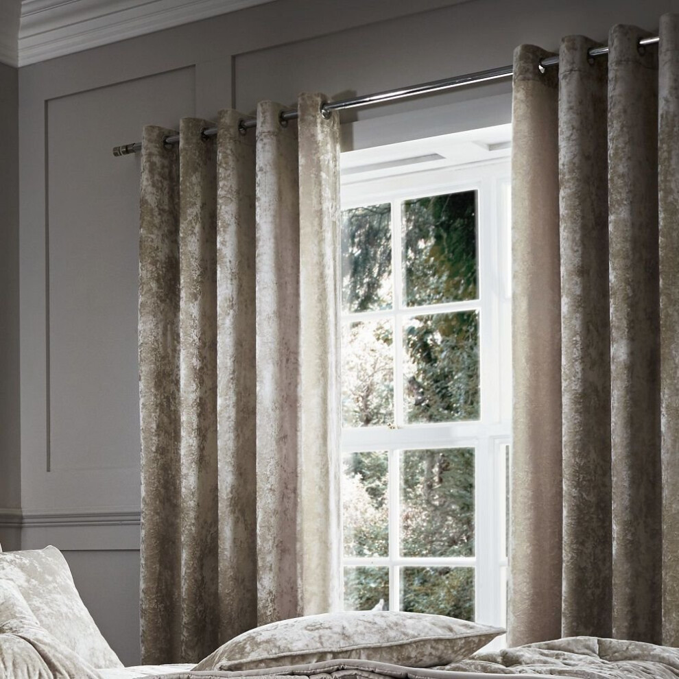 Catherine Lansfield Crushed Velvet Eyelet Curtains Natural, 90x90 Inch