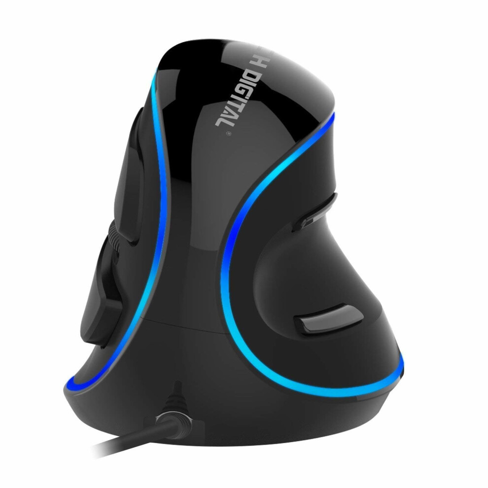 JTD Wired Vertical Mouse Ergonomic Optical Mouse 600 / 1000 / 1600 DPI Blue LED Light with Detachable Palm Rest for Office (Not for Gaming) -...