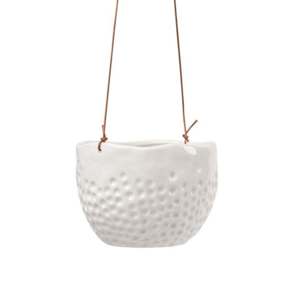 Burgon & Ball Glazed Hanging House Plant Pot in Dot Design White