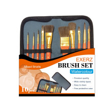 Exerz JH023 Artist Paint Brush Set – 10 pcs Professional Mixed Bristle Brushes in a Travel Case/Perfect for Watercolour Acrylic Gouache -...