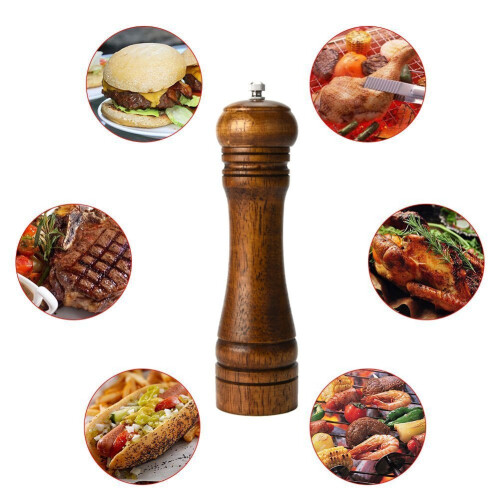 Pepper Mill Pepper Grinder Wood Set Solid With Strong Adjustable Ceramic Grinder 8 Inches 2