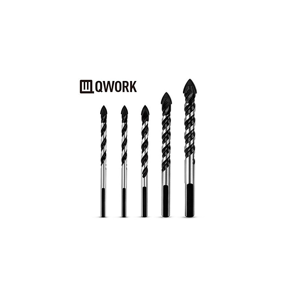 Photos - Bits / Sockets QWORK 5 Pcs Multi-Material Drill Bit Set for Tile,Concrete, Brick, Glass, Plastic and Wood, 6mm,8mm,10mm, 12mm,Tungsten Carb