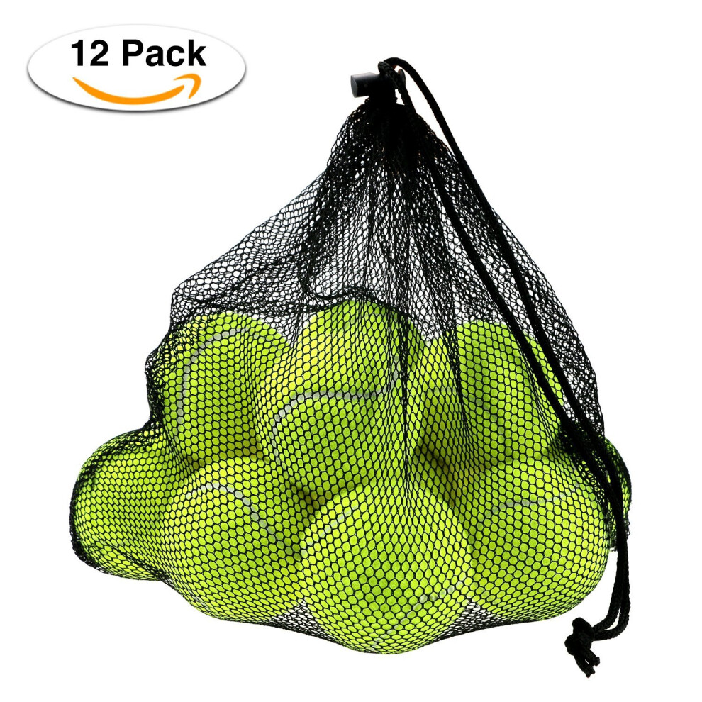 Philonext 12 Pcs Tennis Balls with Mesh Carrying Bag, Pressureless Tennis Balls Practice Balls Playing with Pets Sports Bucket Balls for Easy...