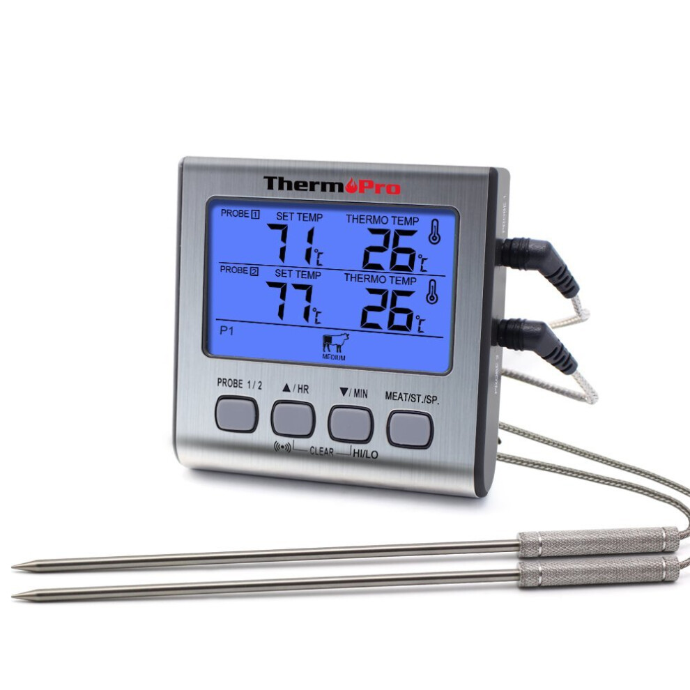 ThermoPro TP17 Dual Probe Digital Cooking Meat Thermometer Large LCD Backlight Food Grill Thermometer with Timer for Smoker Kitchen Oven BBQ