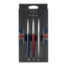 Parker Jotter London Trio Pack: Bolígrafo (Azul Real), Pluma (Rojo Kensington) & Lápiz Mecánico (Acero Inoxidable)