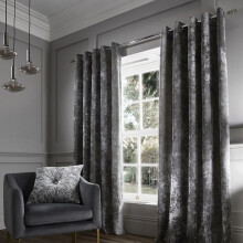 Catherine Lansfield Crushed Velvet Eyelet Curtains Silver, 66x72 Inch