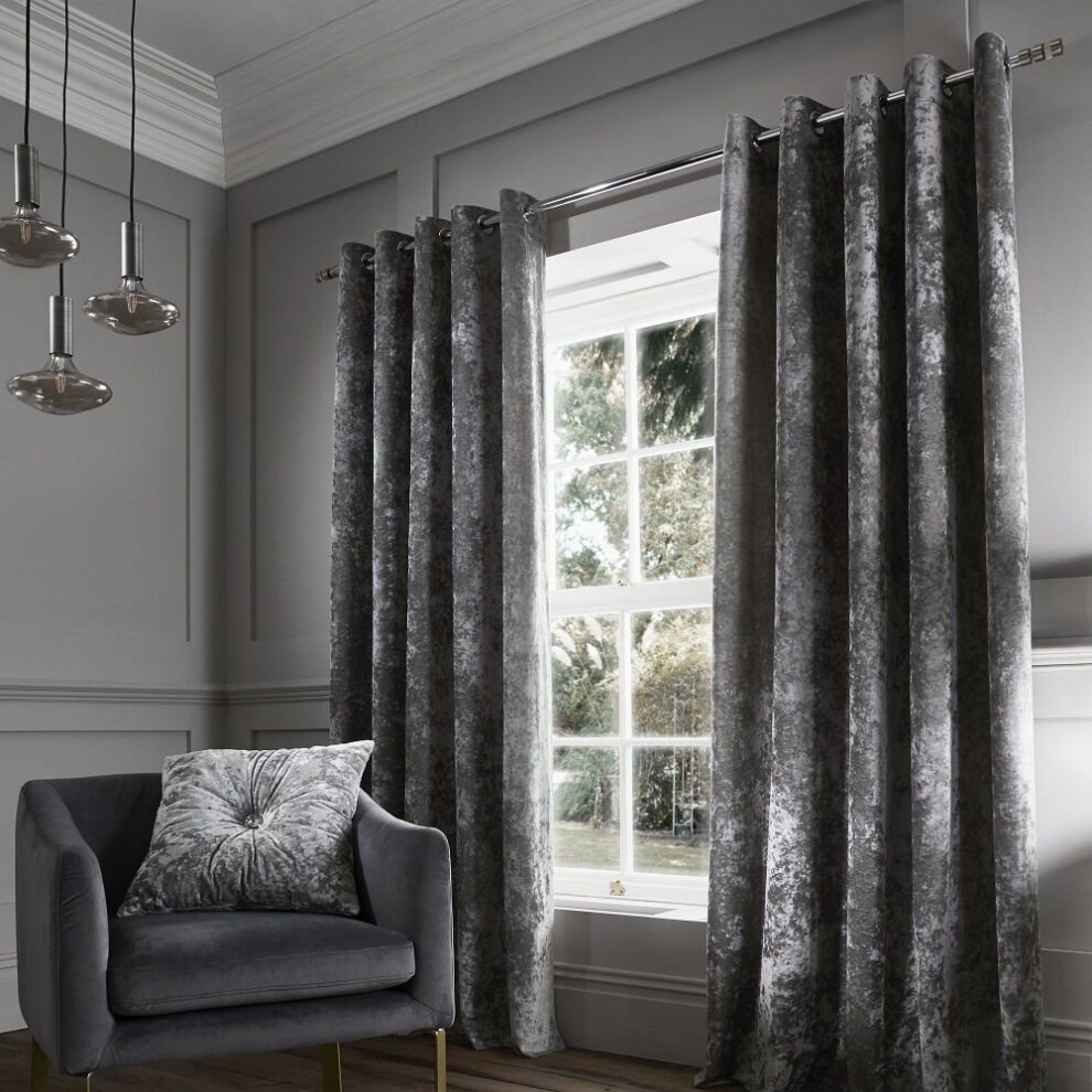 Catherine Lansfield Crushed Velvet Eyelet Curtains Silver, 66x72 Inch
