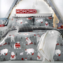 Bedlam Christmas - Polar Bears - Easy Care Duvet Cover Set | Double Bed Size | Silver Bedding