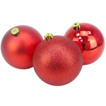 Christmas Concepts® Pack of 3 - Extra Large 150mm Christmas Tree Baubles - Shiny, Matte & Glitter Decorated Baubles (Red)
