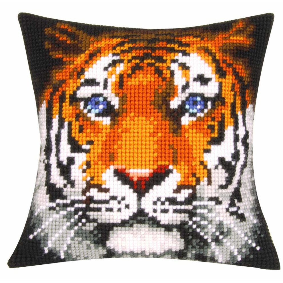 Vervaco Cross Stitch Cushion Tiger, Cotton Blend, Assorted, 18.4 X 0.6 X 9.6 Cm