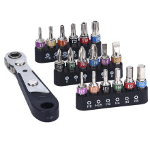 Hakkin 19Pcs Magnetic Ratcheting Screwdriver and Bit Set, 1/4" Hex Shank with Philips Slotted Hexagon Torx Head Screwdriver Bit