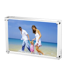 AMEITECH Acrylic Picture Frames, 10 x 15cm Clear Double Sided Block Set, Desktop Frameless Magnetic Photo Frame