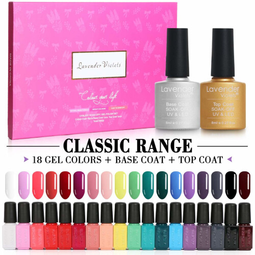 Lavender Violets  20 Pcs Soak Off Gel Nail Polish UV Led Gel Polish Beginners and Practice Gel 18 Colour Coats N Base N Top Coat For Manicure...