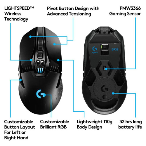 Logitech Logitech G903 Wireless Gaming Mouse with Powerplay Wireless Charging Compatibility LIGHTSPEED (DE Package) 2