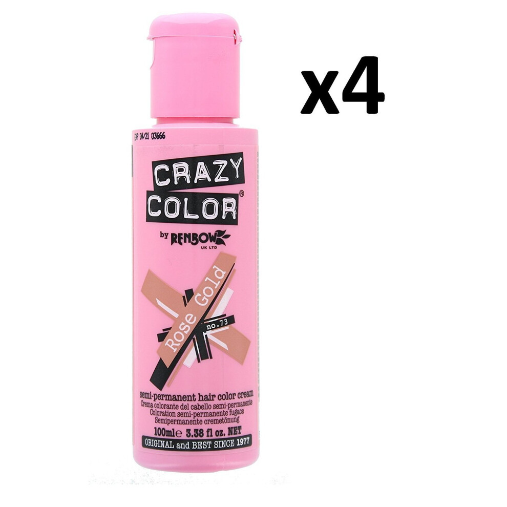 Crazy-Color Cream,Gold 4 X Crazy Color Renbow Semi-Permanent Hair Colour Cream Dye 100Ml Box Of Four-Rose Gold
