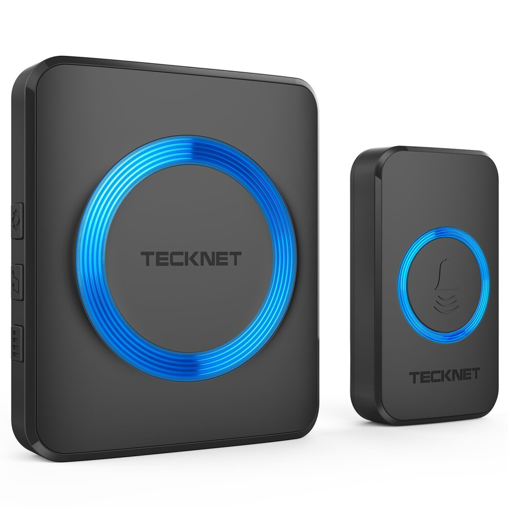 TeckNet Wireless Doorbell, Waterproof Wall Plug-in Cordless Door Chime Kit With 300m Range, 52 Chimes, 4-Level Volume & Blue Light, No Batteries...