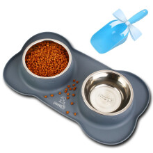Dog Bowls Non Slip,Pecute Stainless Steel Double Bowls Set with Non-Spill Silicone Mats Tray for Cats Puppies Small Dogs Water Food Feeding (12oz,...
