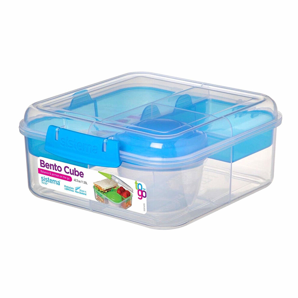 Sistema Bento Cube Box to Go with Fruit/Yoghurt Pot, 1.25 L - Clear/Blue