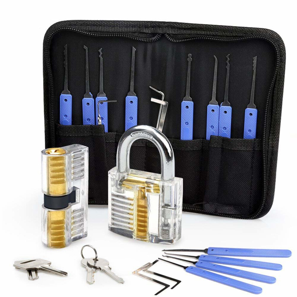 Lock Pick Set, Eventronic 17-Piece Lock Picking Tools with 2 Clear Practice and Training Locks for Lockpicking, Extractor Tool for Beginner and Pro...