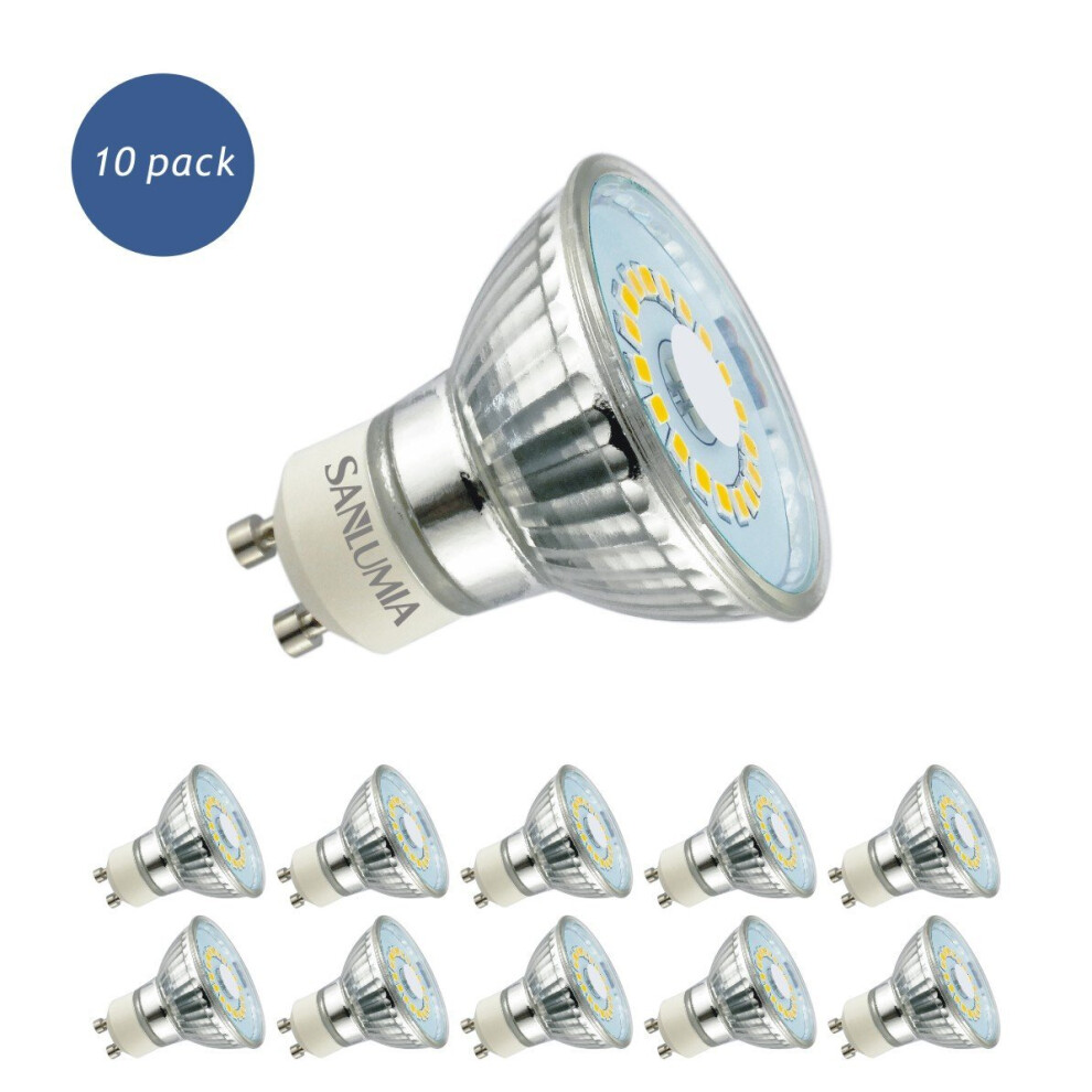 10 X Sanlumia 5W GU10 LED Super Bright Spotlight Bulb 450lm 120 Degree Beam Angle Non Dimmable 50W Halogen Equivalen Cool White 6400K