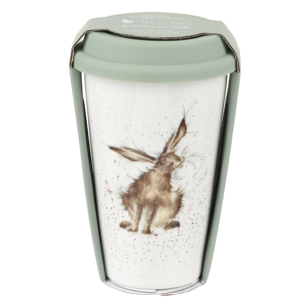 Wrendale  WNKE78753-XW Travel Mug (Hare), Bone China, Multi Coloured, 9.5 x 9.5 x 15 cm