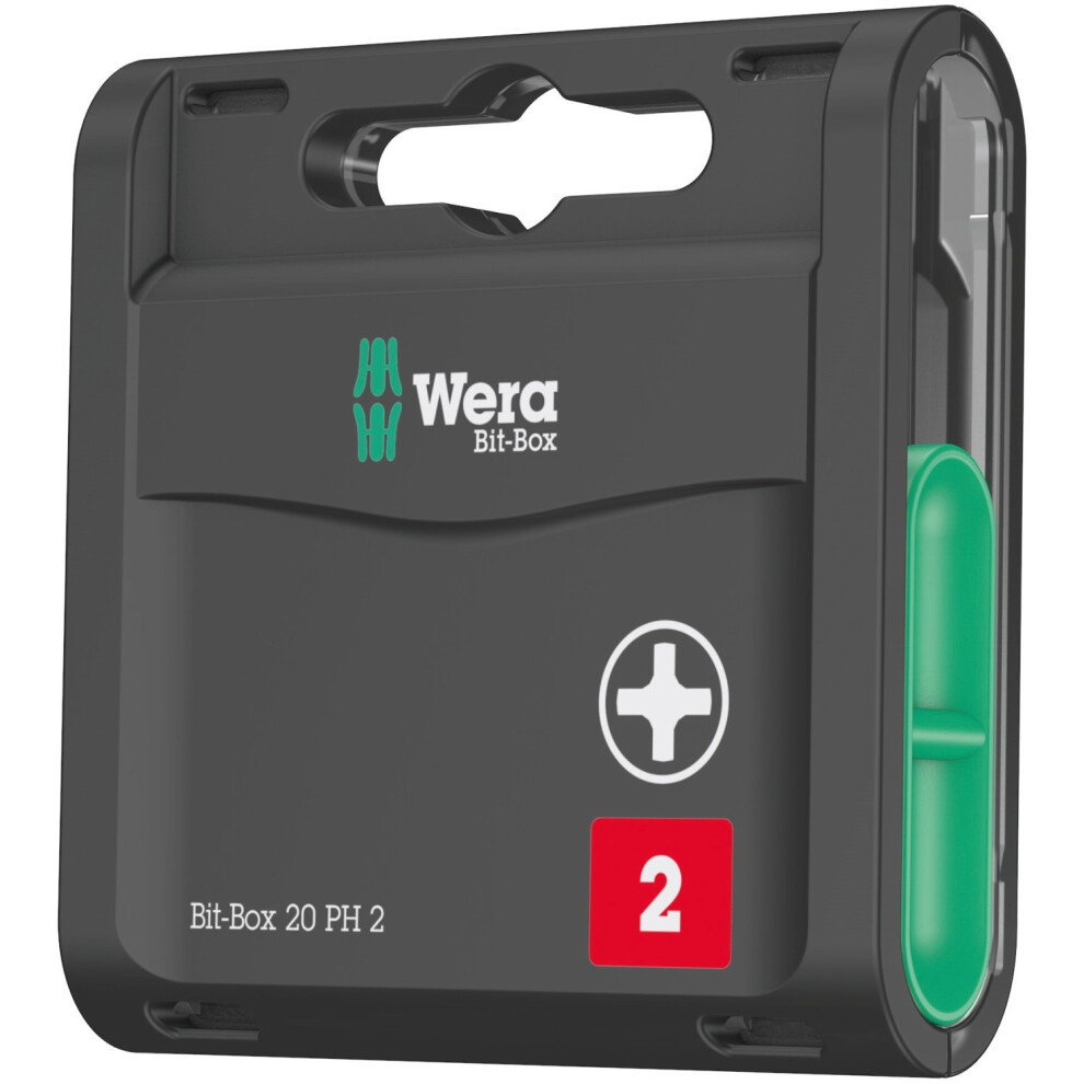 Wera 05057750001 H PH2 Extra Hard Bit-Box for Drill/Drivers, 0 W, 0 V, Black, 25 mm, 20-Piece