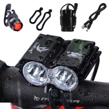 NestlingÂ® 5000Lm Bike Lights Cree X2 LED Mount Bicycle Lights Headlight Flashlight Rechargeable 2x18650 Battery Pack and Rear Light