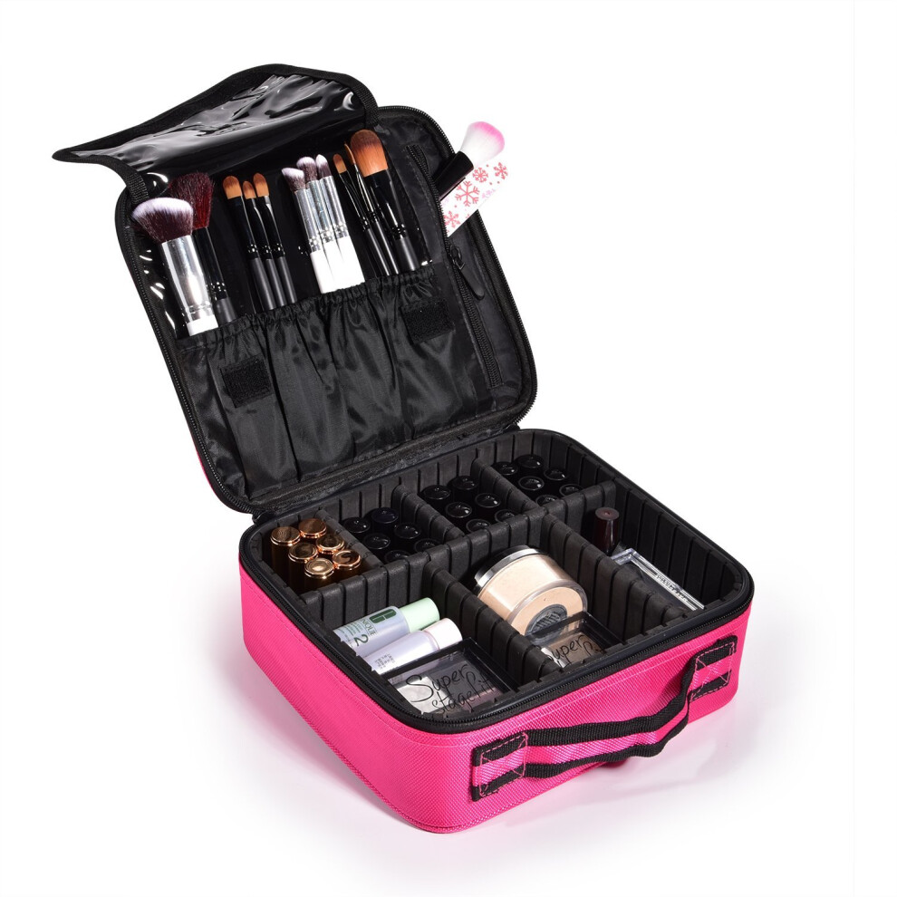 Joligrace Oxford Fabric Makeup Bag Cosmetic Case Beauty Box Hairdressing Tools Organiser Storage Box Mini Size 26x23x9.5cm Hot Pink on OnBuy