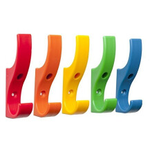 TOUGHOOK Unbreakable Mini Plastic Safety Bag & Coat Wall Hooks for Schools 5 Pack RAINBOW