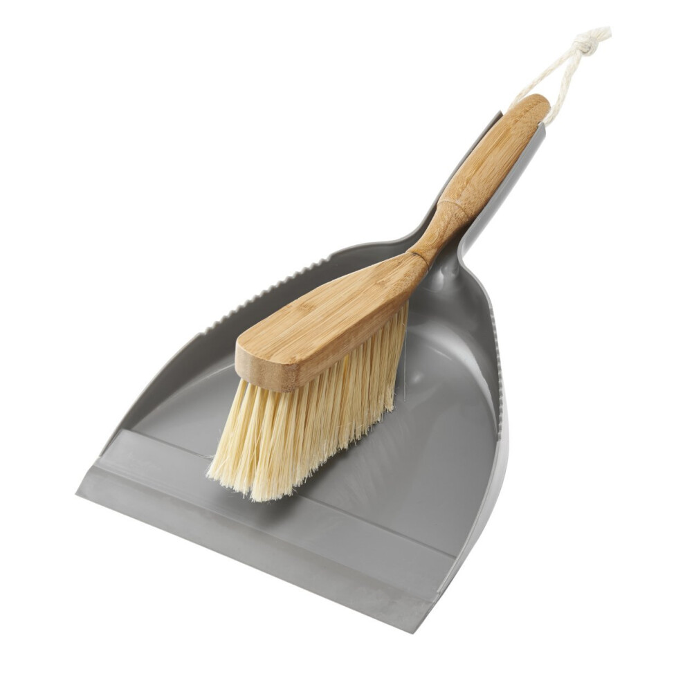 Addis Dustpan & Bamboo Hand Brush Set, Grey & Natural, Wood, 35 x 22 x 6 cm