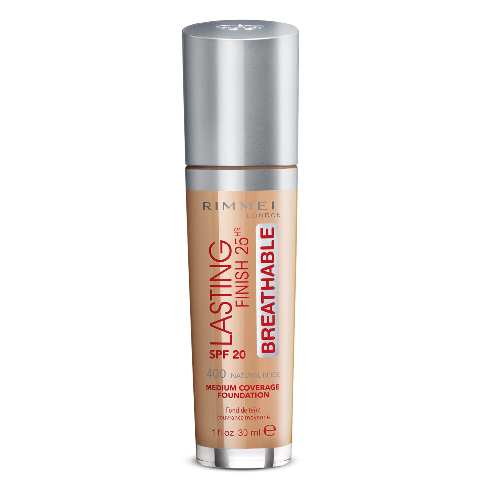 Rimmel London Lasting Finish Breathable Foundation, 400 Natural Beige, 30 ml