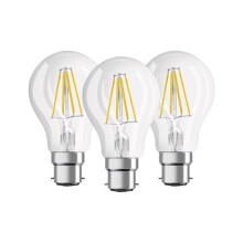 Osram Base Classic A/LED-Lamp in Bulb Shape with B22d-Base/Not Dimmable/Replacement for 60 W/Filament Style Clear 2700 Kelvin/Pack of 3, B22d, Warm...
