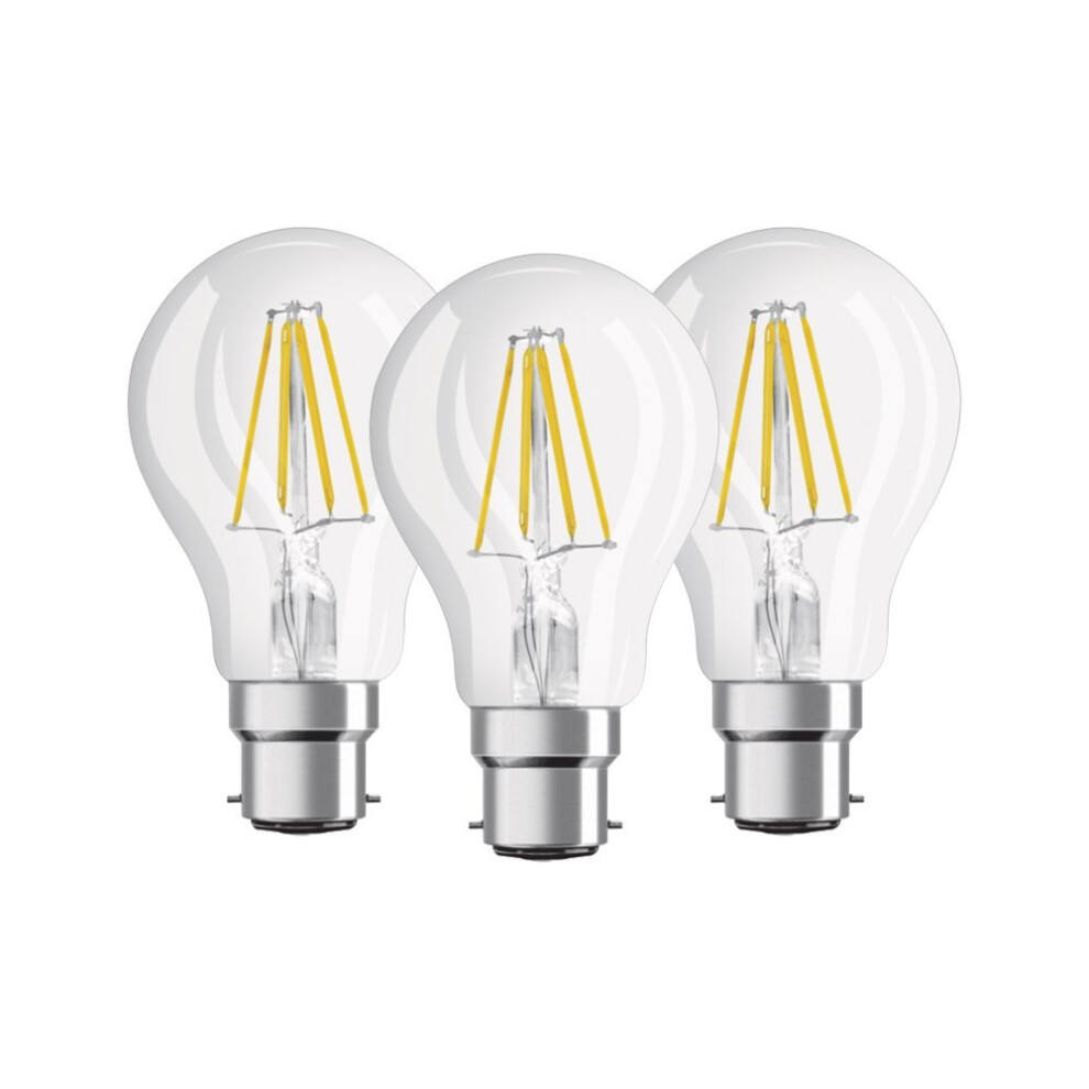 Osram Base Classic A/Led-Lamp In Bulb Shape With B22d-Base/Not Dimmable/Replacement For 60 W/Filament Style Clear 2700 Kelvin/Pack Of 3, B22d, Warm...