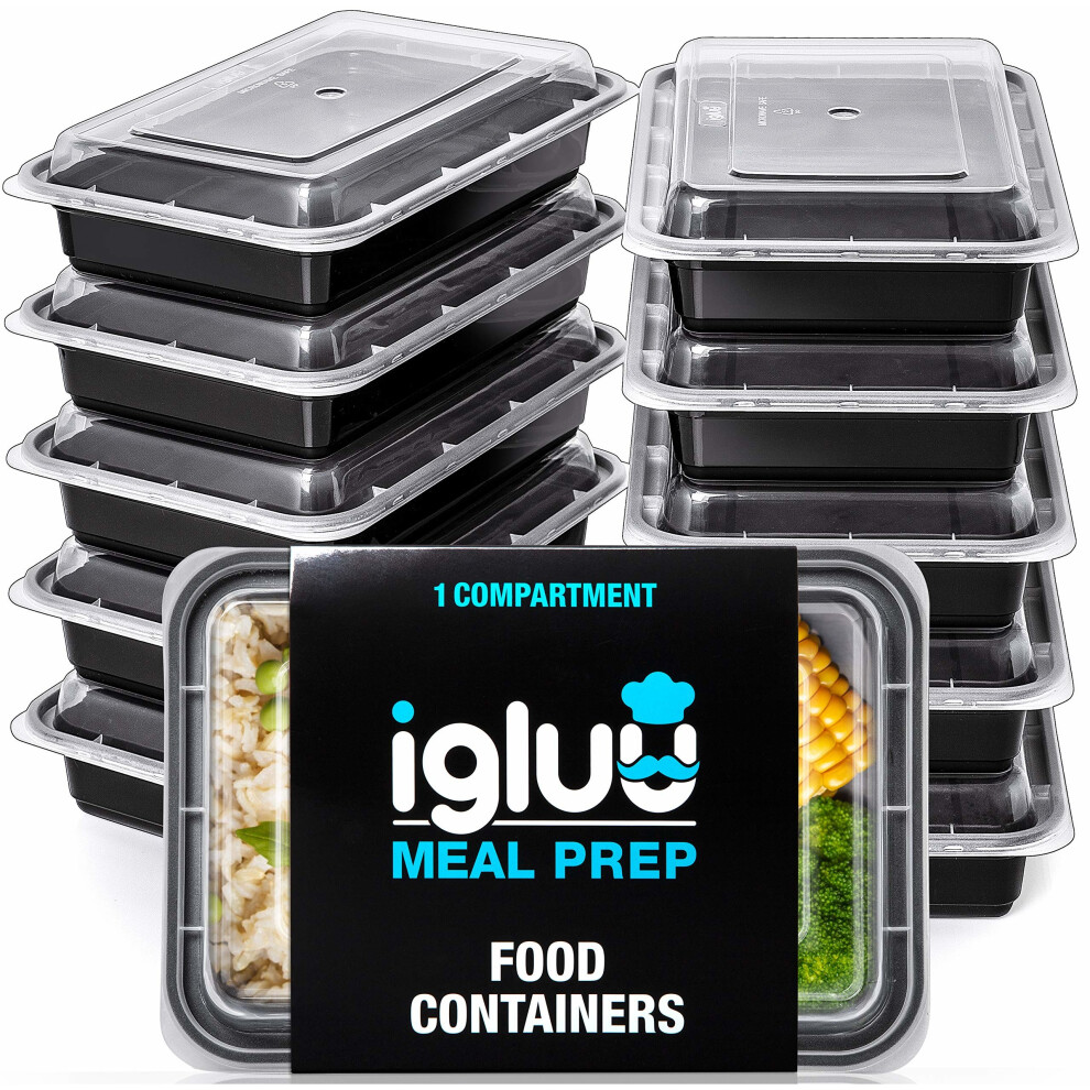 [10 Pack] 1 Compartment BPA-Free Reusable Meal Prep Containers | Plastic Food Storage Trays with Airtight Lids | Microwavable, Freezer and...