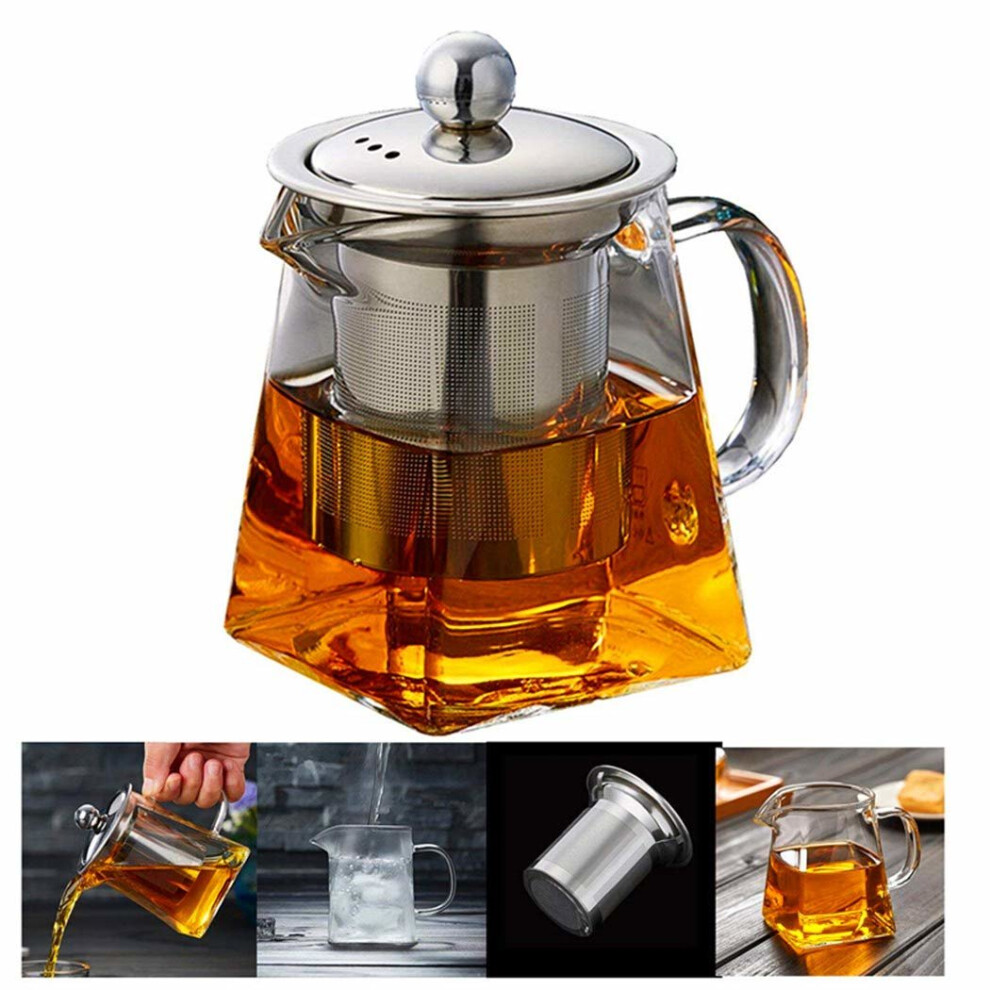 Glass Teapot 350 ml PLUIESOLEIL with Heat Resistant Stainless Steel Infuser Perfect for Tea and Coffee