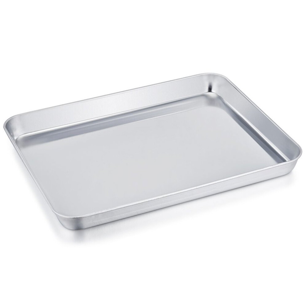 TeamFar Mini Oven Tray, Stainless Steel Small Baking Tray, 26x20x2.5 cm, Non Toxic & Healthy, Mirror Finish & Rust Free, Easy Clean & Dishwasher Safe