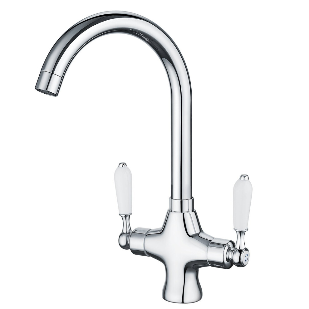 Funime Upgrade Traditional Kitchen Sink Mixer Tap Elegant Ceramic Dual Lever Monobloc Swivel Spout Chrome 712971143173
